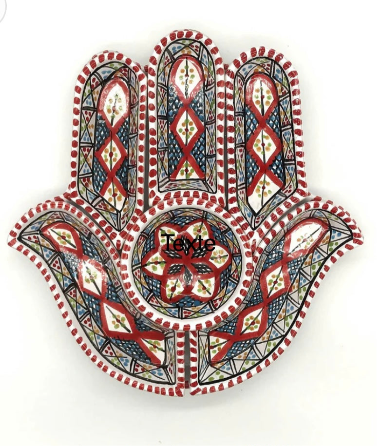 Assiette Apéritif Main de Fatma – Céramique Artisanale Tunisienne | Fait Main | Design Khamsa🪬